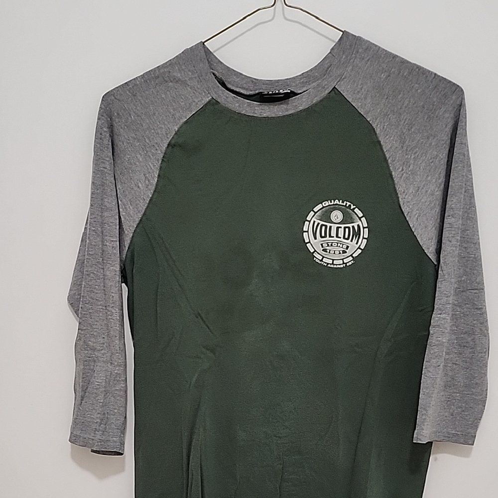Volcom Forest Green and Heather Gray Baseball Tee